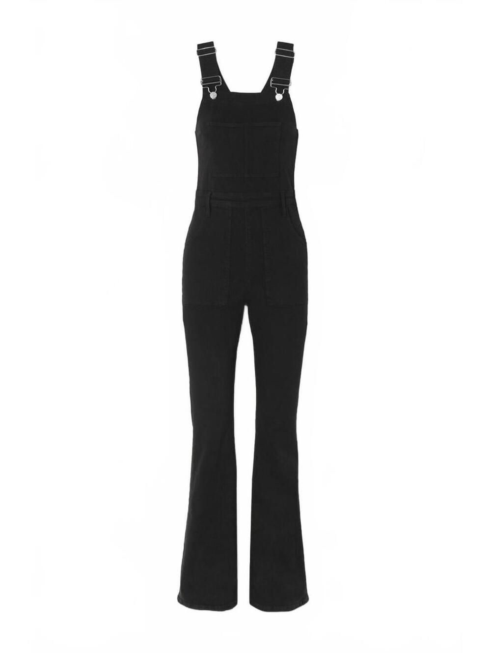 FRAME Le High Flare Denim Overalls Film Noir Black Medium